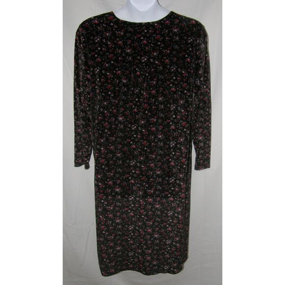 Black Floral Plus Sz 3X (22W/24W) Soft Velour Lounge Night Gown Side Pockets - Picture 3 of 4